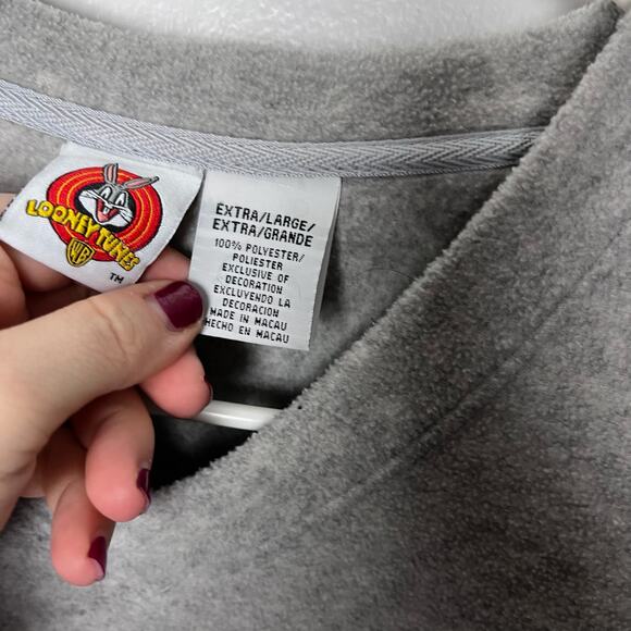 VTG Looney Tunes Penelope Pussycat Gray Fleece V Neck Sweatshirt Women XL - Picture 3 of 7